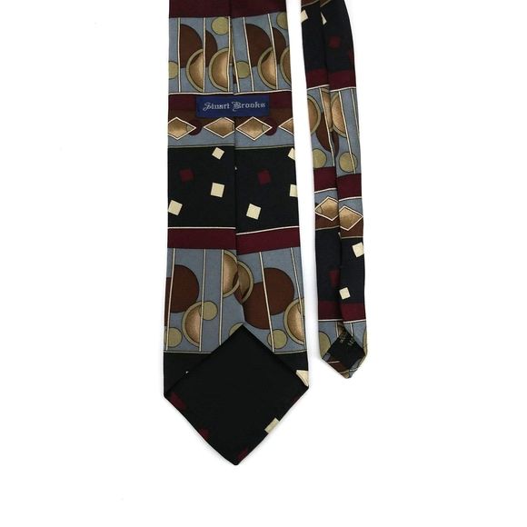 Stuart Brooks Mens Necktie 100% Silk Black Red Geometric Tie - 57.50" x 3.75" - Picture 4 of 6